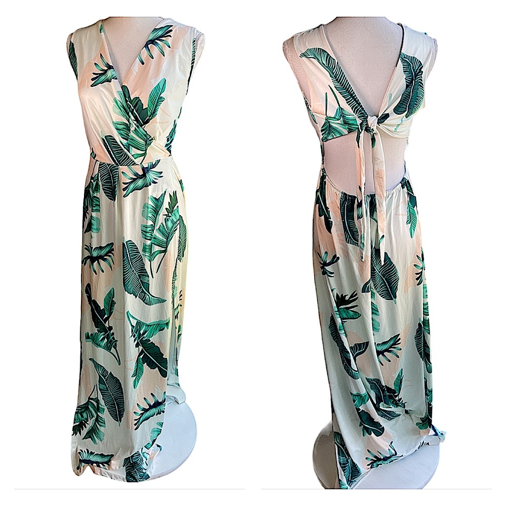 Tropical Open Back Maxi Dress